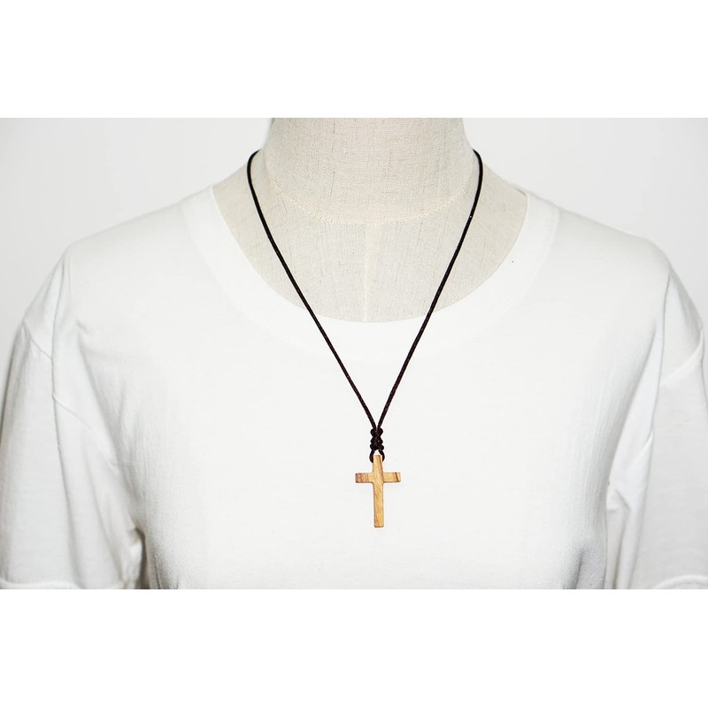 Xianli Wang Natural Olive Wood Cross Pendant Necklace for Men