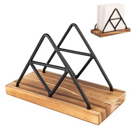 Napkin Holder, Standing Serviette Holder with Wooden Base Napkin Holders for Tables, Metal Napkin Rack Tables Decorative for Kitchen, Cafes, Restaurants, Weddings Parties (‎13.5 x 8X 17 cm)