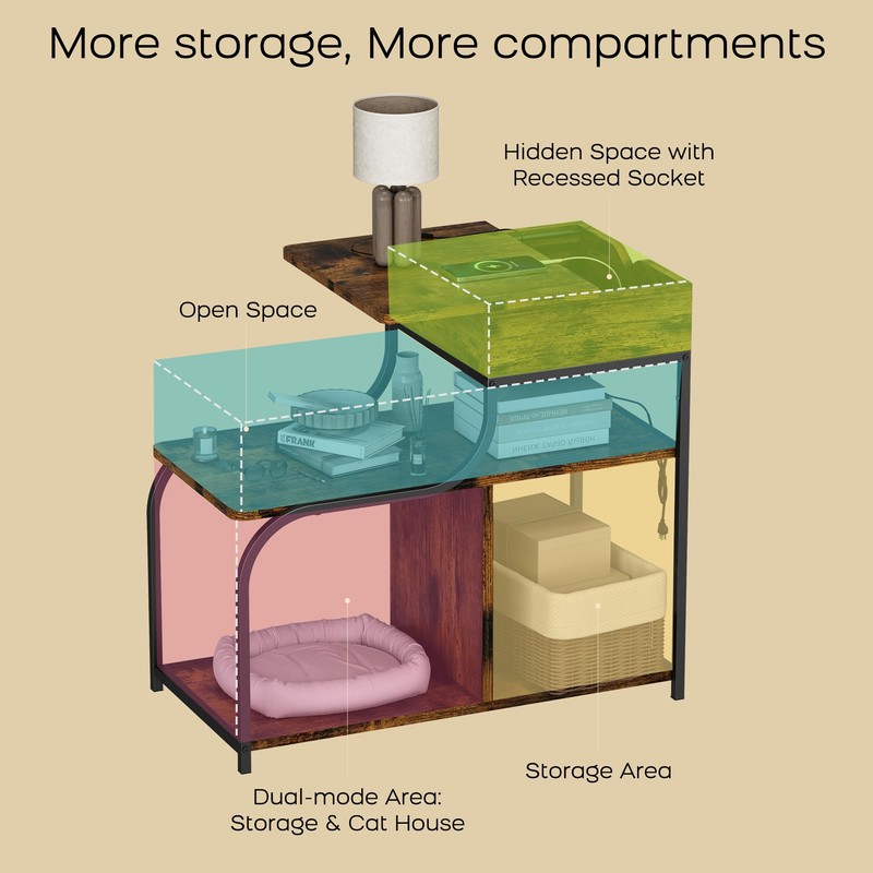 End Table with Charging Station, 3-Tier Sofa Side Table Sliding