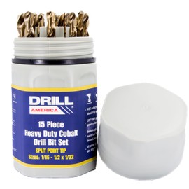 Drill America 15 Piece Cobalt Drill Bit Set with Gold Finish in Round Case (1/16" - 1/2" x 32nds), DWDCO Series