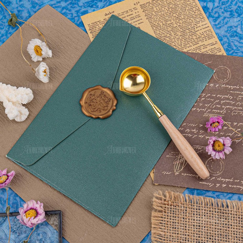 AUEAR, Wooden Handle Copper Wax Sealing Stamp Melting Spoon Seal