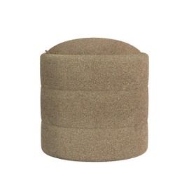 HomePop Storage Round Ottoman with Removable Lid Home Décor|Upholstered Round Foot Rest Ottoman - Brown Boucle