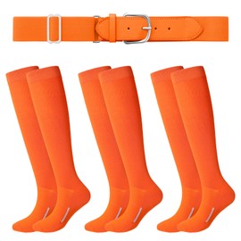 Haysandy Baseball or Softball Sock and Belt Combo Set 3 Football Baseball Socks with Softball Belt for Kids Youth Adult(Medium,Orange)