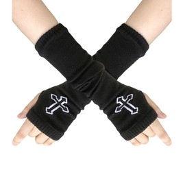 JKJF 1 Pair Women Goth Arm Sleeve Cool Rock Hip Hop Punk Gloves Fingerless Gloves for Women Girl Costume Party Nightclub, black