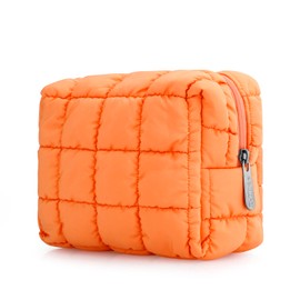 E-Tree Cute Makeup Bag,Quilted Cosmetic Bag,Make up Pouch for Purse,Toiletry Zipper Pouch,Checkered Bag,Travel Case,Storage Pouches for Organization Orange