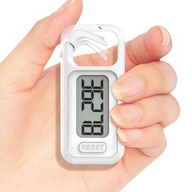 Simple Walking 3D Pedometer, Portable Carabiner Step Counter, Steps Tracker with Neck Lanyard for Seniors Men Women (White)