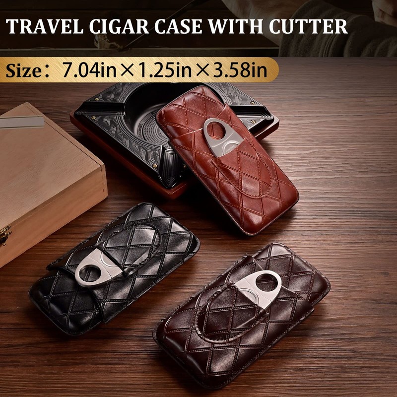 CIGARLOONG Cigar Case Leather Cigar Travel Humidor Hold 3 Tubes