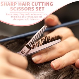 PURPLEBIRD Hair Cutting Scissors Kit, Professional Barber Scissors Hairdressing Shears Set with Stainless Steel Hair Scissor Thinning Scissor for Men Women Pet 10 Pcs Gold