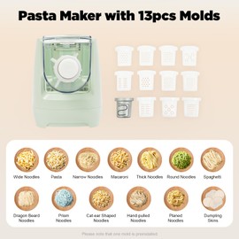 Electric Pasta Maker 260W Automatic Pasta Maker Machine Compact Noodle Maker with 13 Pasta Shaping Discs for Spaghetti, Fettucine, Dumpling Wrapper Kitchen Appliance Fully Automatic