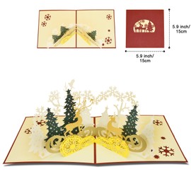 Pack of 6 Christmas Cards, 3D Pop Up Holiday Greeting Cards for Christmas/New Year