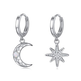 Moon and Star Earrings Sterling Silver Celestial Crescent Moon Small Dangle Hoop Earrings Christmas Jewelry Gifts for Women