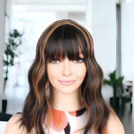 nevermindyrhead Wavy 14 Inch Hair Toppers Bangs for Women, Salt And Pepper Toppers Hairpieces, Clip in Hair Topper Thinning Hair Synthetic Hair Extension