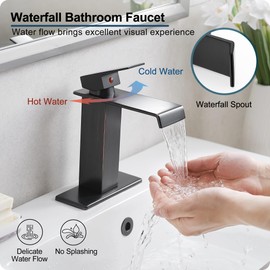 HOIGY Oil Rubbed Bronze Bathroom Faucet Waterfall Faucet, Brass Single Handle Bathroom Sink Faucet 1 Hole or 3 Holes, 4 Inch Bathroom Faucets with Deck Plate & Pop-Up Drain for Farmhouse Quick Install