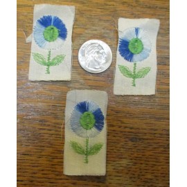 Unbranded 3 Vintage 1960's Iron on Embroided blue  floral appliques  for vintage jeans