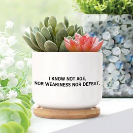 DecStic I Know Not Age, Nor Weariness Nor Defeat Ceramic Planter Bible Verse Pots for Plants with Drainage Holes and Saucers Pot for Indoor Outdoor Garden