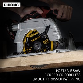 RIDONG 7-1/4 Inch 60 Tooth Circular Saw Blade with 5/8 Inch Arbor ATB Finishing for Wood Cutting(5-Packs)