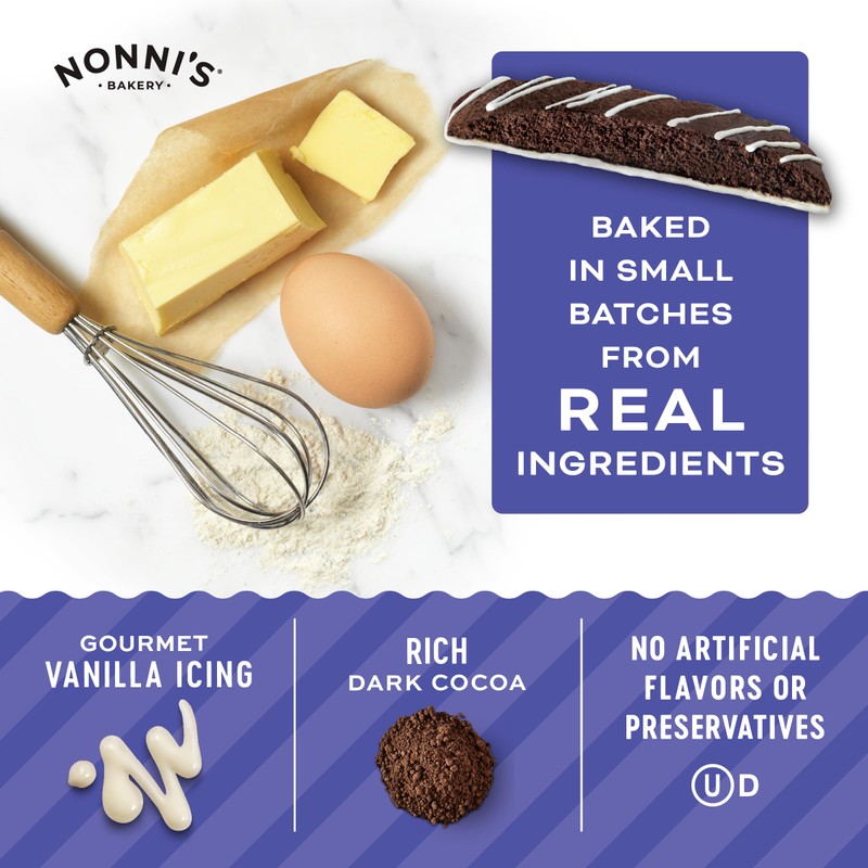 Nonni's Cookies & Crème Biscotti, Rich Dark Cocoa Cookie with