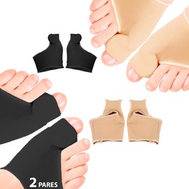 Feetly® Almohadilla de Gel Protector de Juanetes con Manga [1 Par] – Separador de Dedos de Pie de Silicona – Calcetín de Compresión para Dedo Gordo del Pie - Tratamiento Hallux Valgus – Férula para Uso Diurno o Nocturno – Bunion Corrector (2 Pares - Negr