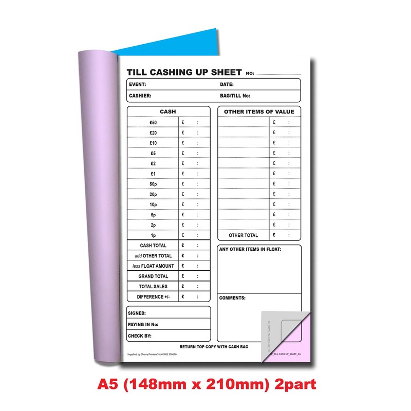 Cherry | Carbonless NCR Till Cashing Up Duplicate Book |