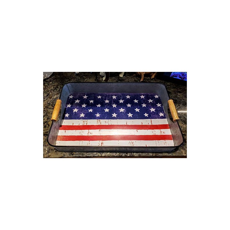 Stars and Stripes Galvanized Serving Tray 16 x 10 x