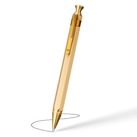 Origin-Joy 1 Pack Solid Brass Retractable Pen Set, Click Metal EDC Refillable Pen with Clip, Heavy Duty Signature Pen with 10 G2 Refills (Six Edge)