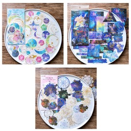 180 PCS Galaxy Washi Stickers Set, Starry Sky Planet Moon Text Decorative Stickers,Watercolor Gold Foil Sticker for Scrapbooking, DIY Arts Crafts, Album, Journaling, Junk Journal, Planners