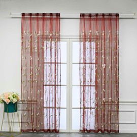 pureaqu Floral Embroidered Sheer Window Curtains for Living Room 84 Inches Length Country Rustic Voile Sheer Window Tulle for Girls Bedroom/Sliding Glass Door Rod Pocket 1 Panel W39 x L84 Inch