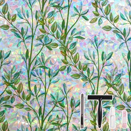 LEMON CLOUD Window Privacy Film Static Clings Decorative Leaf Rainbow Window Sticker Non-Adhesive Decals for Glass with Tools,35.4 x 157.4 Inch