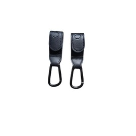 Simexo 2Pcs Heavy Duty Buggy Hooks with Leather Strap, Buggy Clips, Pram Hooks, Black Carabiner Clips for Pram, Stroller Hooks