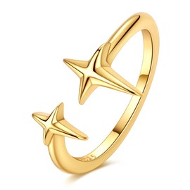 Hapour Adjustable Star Ring for Women 14K Gold Plated S925 Sterling Silver Stackable Open Eternity Band Rings