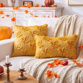 AQOTHES Maple Leaf Fall Yellow Throw Pillow Covers 20x20 Inch, Set of 2 Autumn Harvest Holiday Pillows Covers for Couch Sofa Home Thanksgiving Decorations Farmhouse Cushion Covers