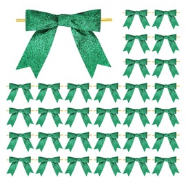 Meseey 30 Pieces 3 Inch Premade Metallic Green Glitter Christmas Bows with Twist Tie Pretied Xmas Ribbon Bows for Gift Wrapping Basket Wedding Baby Shower Brithday Party (Green Glitter)