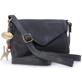 Catwalk Collection Handbags - Damen Leder Umhängetasche - Crossbody Bag/Handtasche Klein - Verstellbarer Schultergurt - ERIN - Schwarz