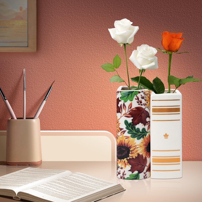 IBEQUEM Ceramic Book Vase, Multifunctional Desktop Ceramic Vase, Ceramic Book