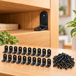 L-Shaped Corner Brackets for Wood Furniture – Black Stainless Steel 90° Supports with Screws in 10–50PC Packs