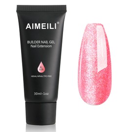 AIMEILI Poly Nail Extension Gel Pink Glitter Builder Nail Gel Hema Free Poly Nail Enhancement Nail Art Design DIY Salon Nail At Home Gift for Women Nail Gel - 026