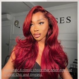 Anmetan Red Burgundy Human Hair Bundles with Closure Body Wave, 3 Bundles with 4x4 Closure HD Transparent Lace with Baby Hair Free Part Cherry Red 99J Color Quick Weave Hair Extensions 10 12 14 +10 In