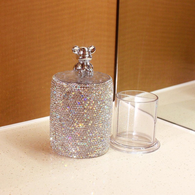 Bestbling Bling Luxury Rhinestone Toothpick and Cotton Swab Storage Box