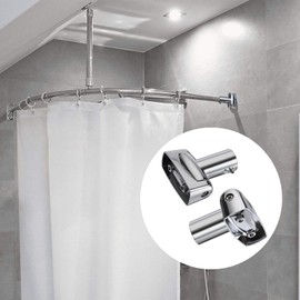 Kokone Shower Curtain Rod Bracket Set of 2 Adjustable 180° Rotation Bracket for Curved Shower Curtains Rod Sturdy Zinc Alloy Wall Mounted Shower Curtain Rod Holder for Bathroom,Wardrobe,Kitchen,Silver