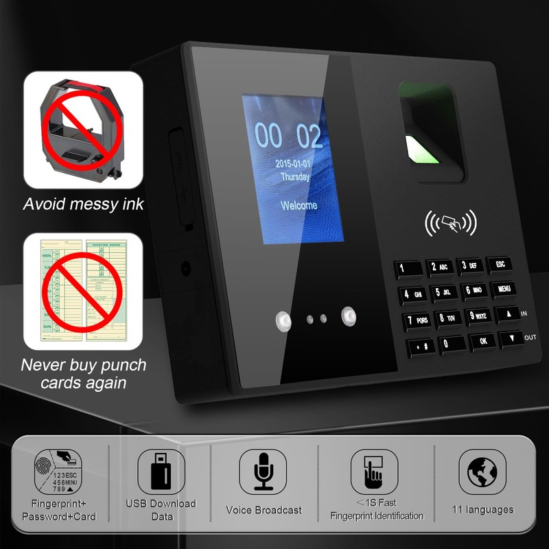 JIAN BOLAND Time Clock-Time Clocks for Employees Small Business-Badges& Fingerprint