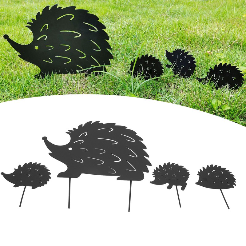 4Pcs Metal Hedgehog Decorative Garden Stakes Cute Animal Hollow Design