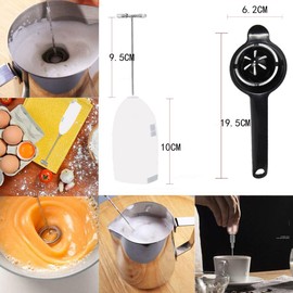 Espumador de Leche Eléctrico de Mano con Separador de Yema de Huevo,Batidor Electrico De Mano,Mini Licuadora de Café Eléctrica,Batidora de Espuma de Leche de Acero Inoxidable, Batidora de Huevos