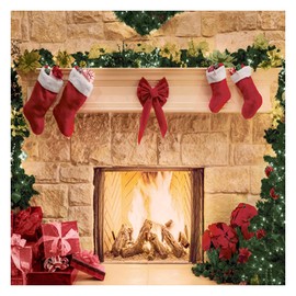 Allenjoy 6 x 6 FT Christmas Fireplace Backdrop Photography Background Portrait Photobooth Xmas Party Banner Decorations Photo Studio Props
