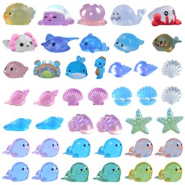 JIEYUMAO 42Pcs Mini Marine Animal, Various Styles Resin Ocean Animal Figurines for Adults, Multicolor Glow in The Dark Mini Resin Animals Tiny Sea Animals Figurines for Fish Tank Potted