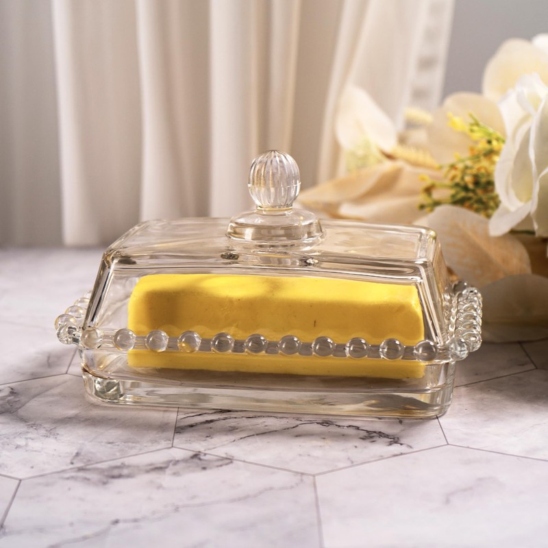 Glass Butter Dish with Lid for Countertop, Clear Crystal Glass