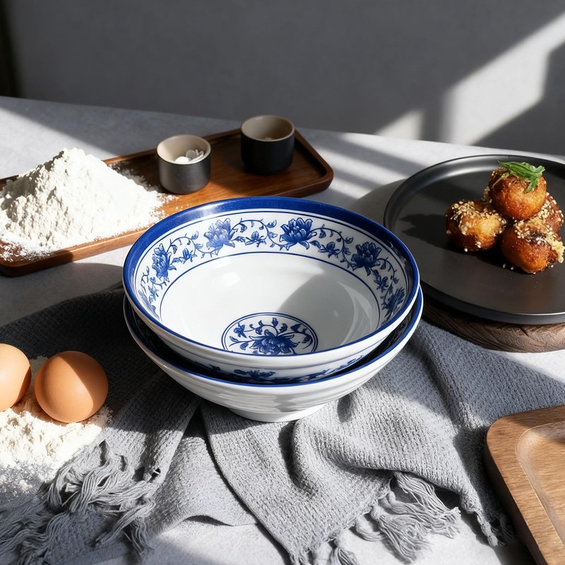 Gallipower 8" Faux Ceramic Ramen Bowl Set,2 Sets Asian Pho