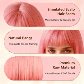 GOHOY Neon Bob Wigs with Heart Sunglasses & Hair Caps - Purple Pink Blue Green Short Party Wigs for Women Bachelorette Halloween Cosplay Themed Party Supplies (Pink,Purple)
