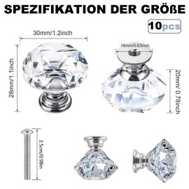 Elegance-go Crystal Drawer Knobs, Pack of 10 Crystal Shape Door Knobs with Screws, Drawer Knobs, Crystal Furniture Handles, Furniture Knobs, Dresser Handles for Cupboard, Dresser (30 mm)