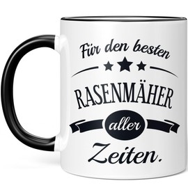 JUNIWORDS Tasse, Für den besten Rasenmäher aller Zeiten, Schwarz (6098009)