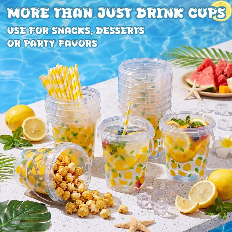 Ceenna 30 Pack 34 oz Lemon Plastic Drink Buckets with